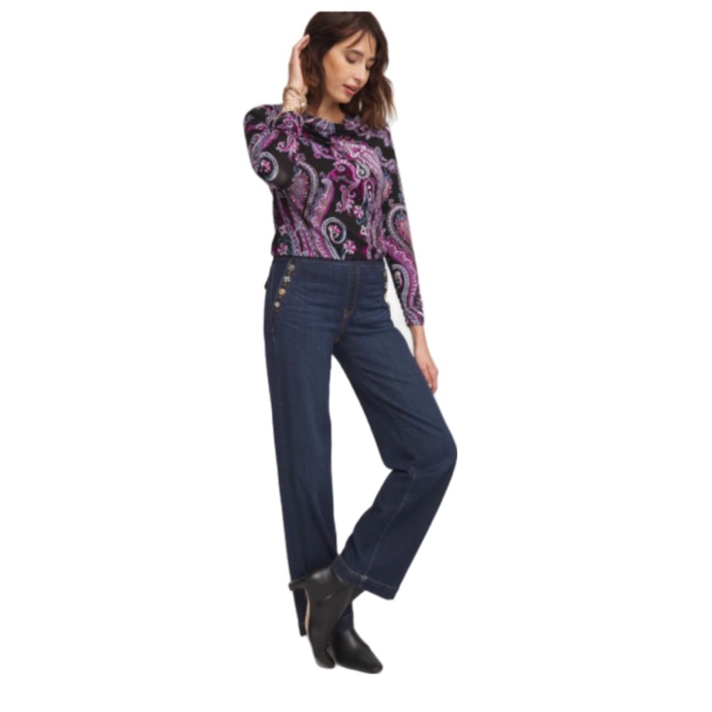 🆕 NWT Chico’s Pull On Wide Leg Embellished Jeans